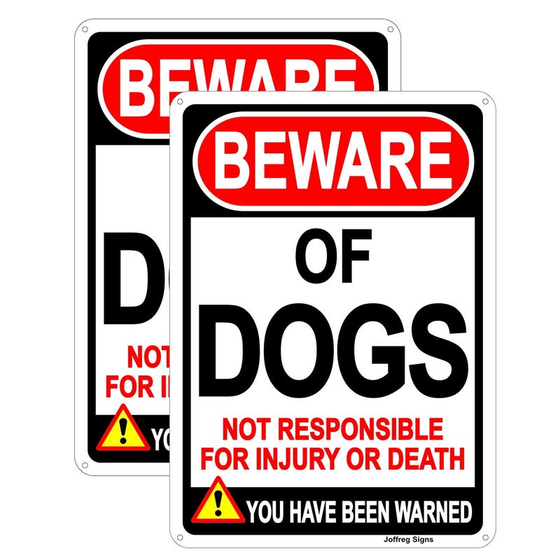 Joffreg Beware of Dog Sign,Dog Warning Sign,14 x 10 Inches,Reflective Aluminum,UV Printed,Weather Resistant,Waterproof,Durable Ink,Easy to Mount,Indoor Or Outdoor Use,2 Pack - Image 1